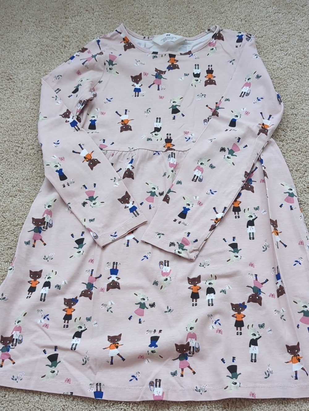 Like New, H&M Pink Long-Sleeve Animal Print Dress, 100% Cotton